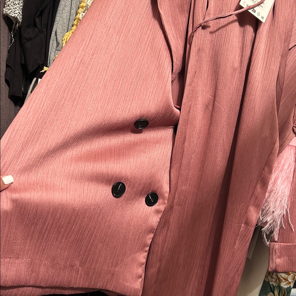Zara Blush Satin Oversized Blazer Set